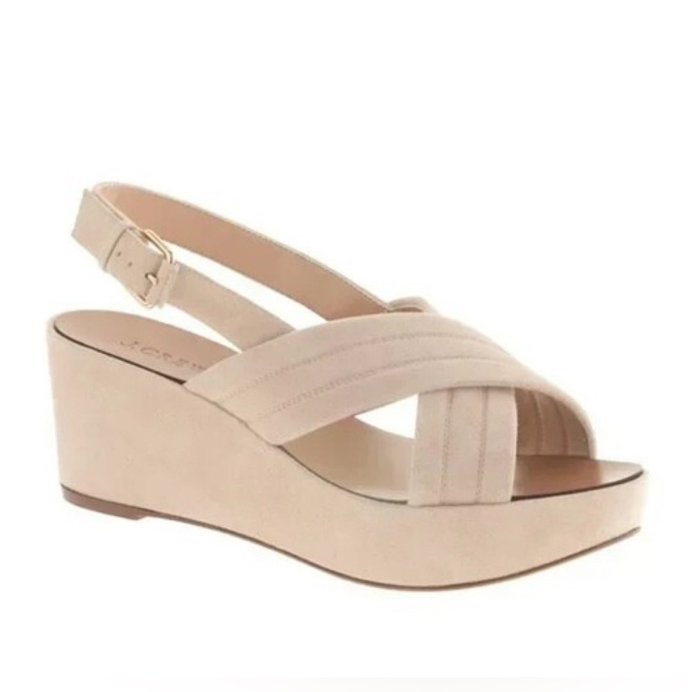 J.Crew Darcy Beige Suede Leather Slingback Wedge Sandals Platform Sz‎ 9